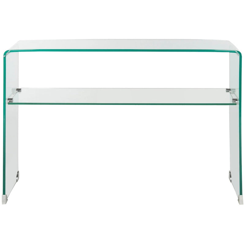 Clear Tempered Glass Console Table with Lower Storage Shelf