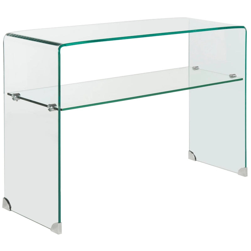 Clear Tempered Glass Console Table with Lower Storage Shelf