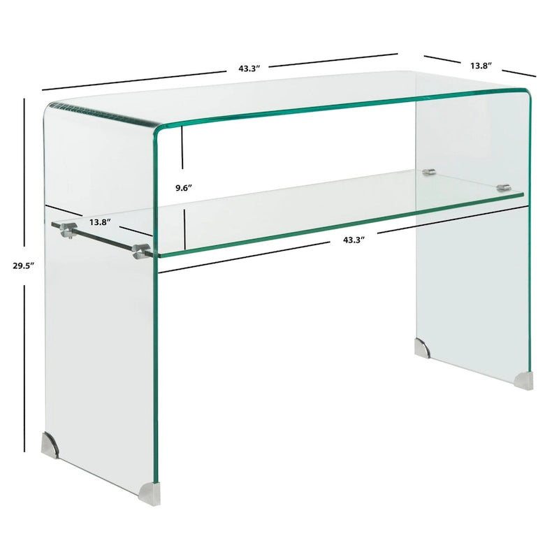 Clear Tempered Glass Console Table with Lower Storage Shelf