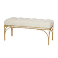 Upholstered Velvet Bench with Gold Metal Legs & Button Tufted Seat