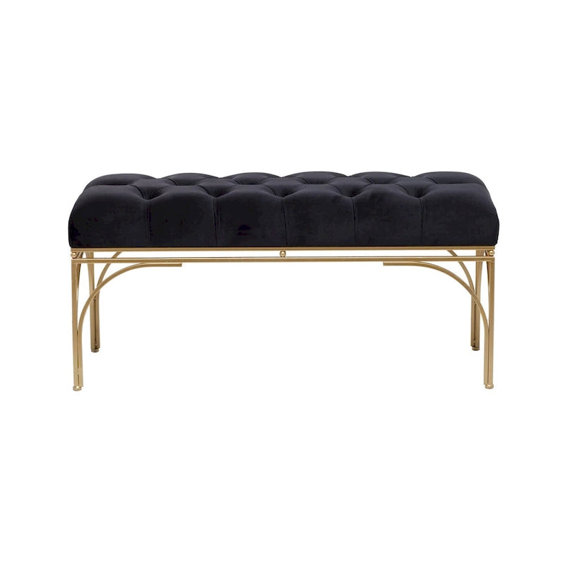 Upholstered Velvet Bench with Gold Metal Legs & Button Tufted Seat