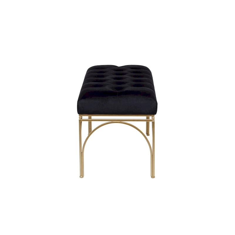 Upholstered Velvet Bench with Gold Metal Legs & Button Tufted Seat