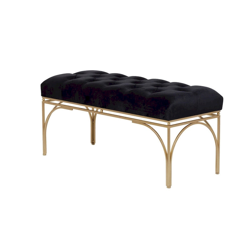 Upholstered Velvet Bench with Gold Metal Legs & Button Tufted Seat