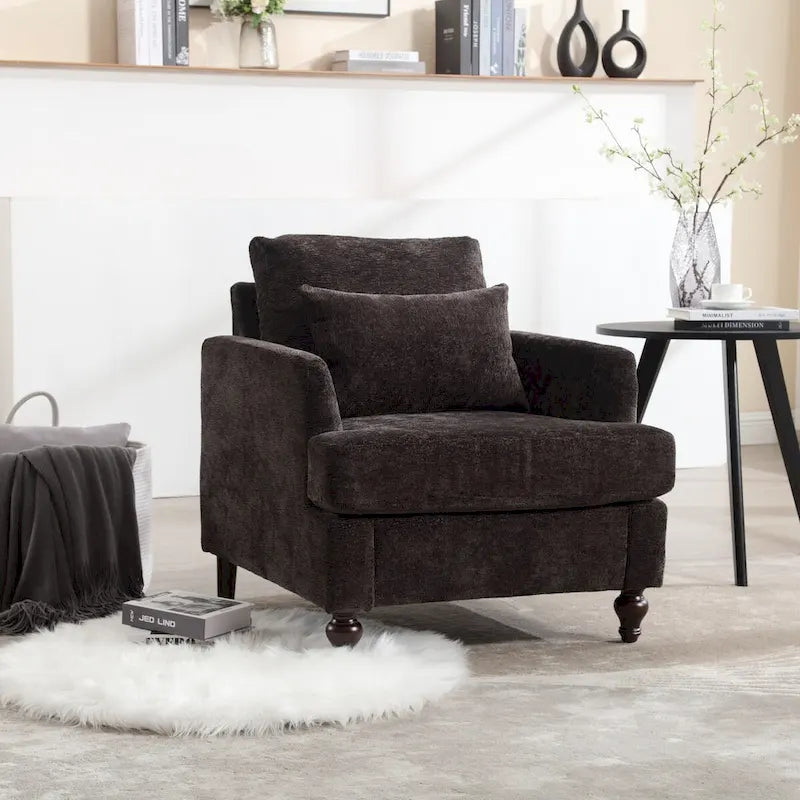 Met chenille beklede fauteuil met frame van massief hout en afneembaar kussen