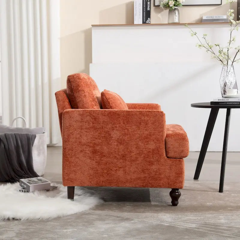 Met chenille beklede fauteuil met frame van massief hout en afneembaar kussen