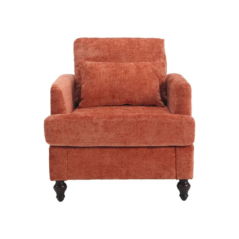 Met chenille beklede fauteuil met frame van massief hout en afneembaar kussen