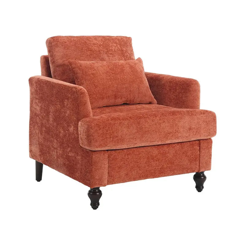 Met chenille beklede fauteuil met frame van massief hout en afneembaar kussen