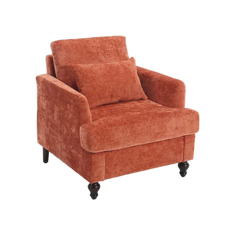 Met chenille beklede fauteuil met frame van massief hout en afneembaar kussen