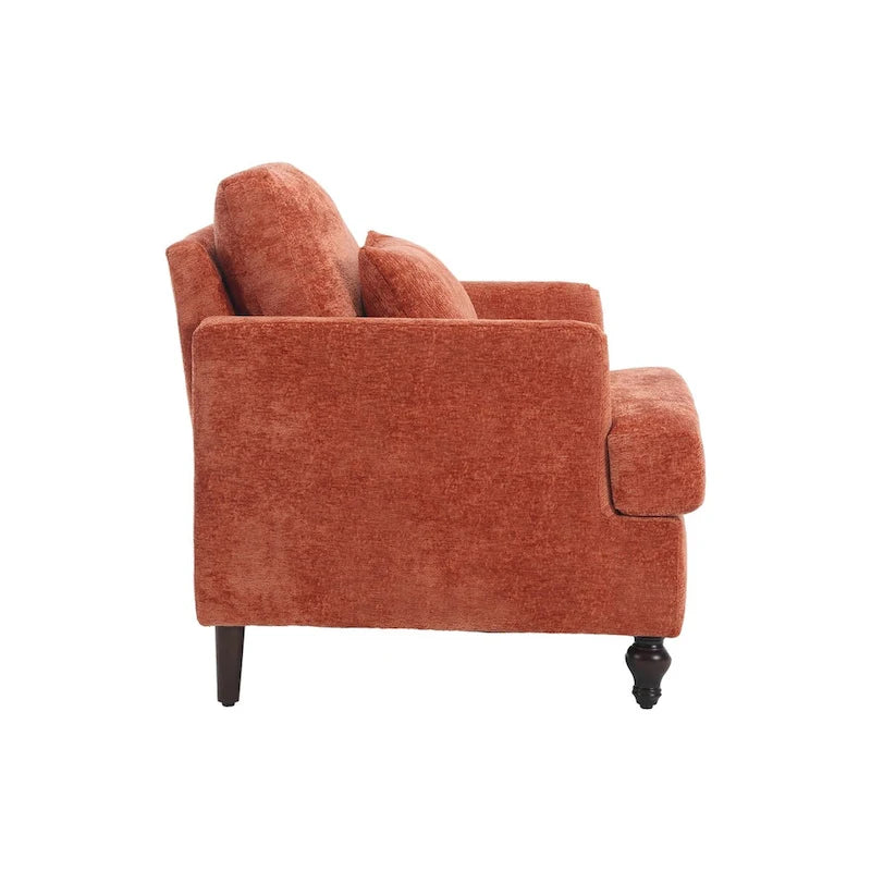 Met chenille beklede fauteuil met frame van massief hout en afneembaar kussen