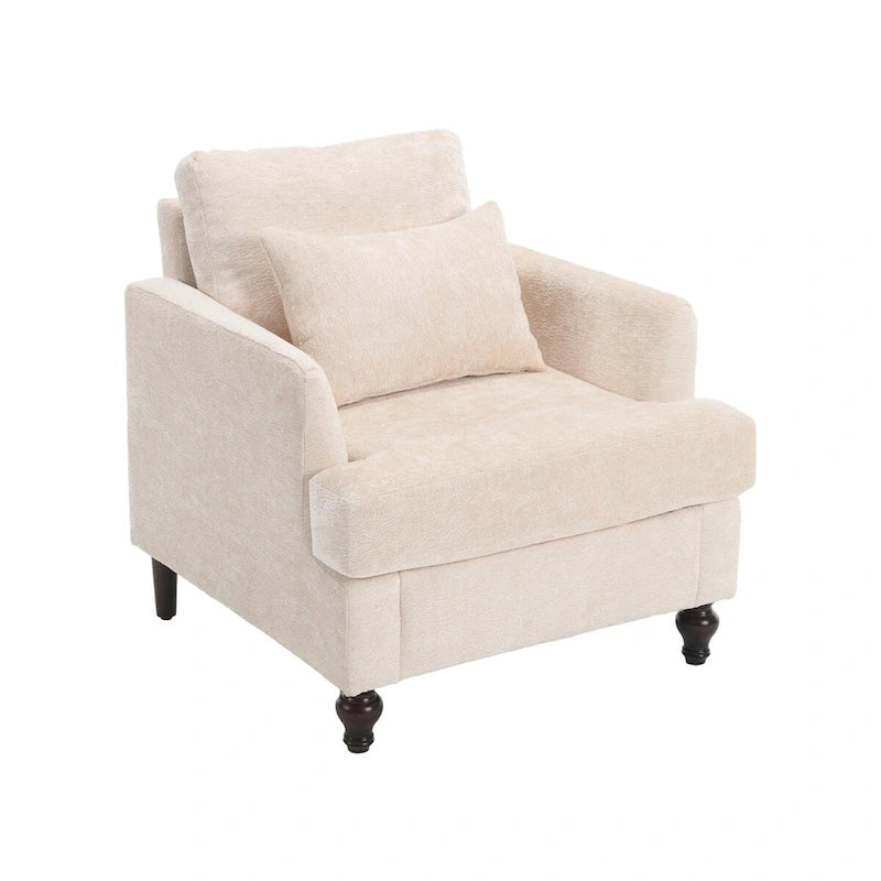Met chenille beklede fauteuil met frame van massief hout en afneembaar kussen