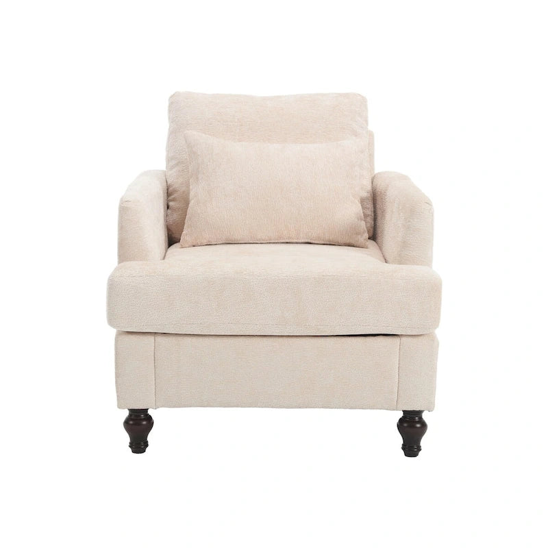 Met chenille beklede fauteuil met frame van massief hout en afneembaar kussen
