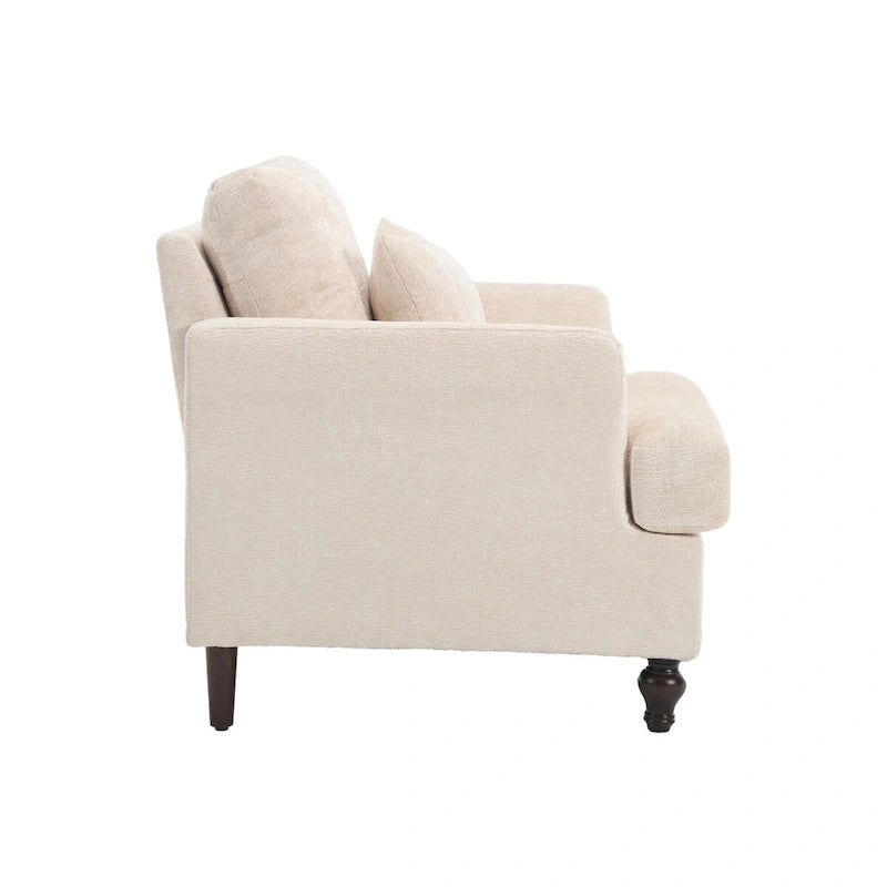 Met chenille beklede fauteuil met frame van massief hout en afneembaar kussen