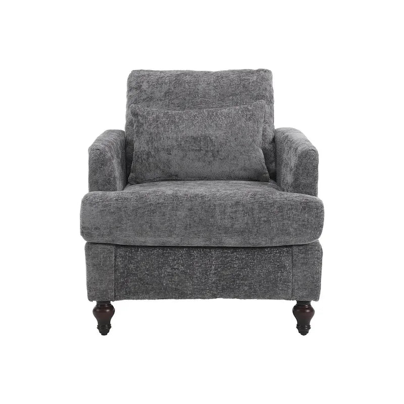 Met chenille beklede fauteuil met frame van massief hout en afneembaar kussen