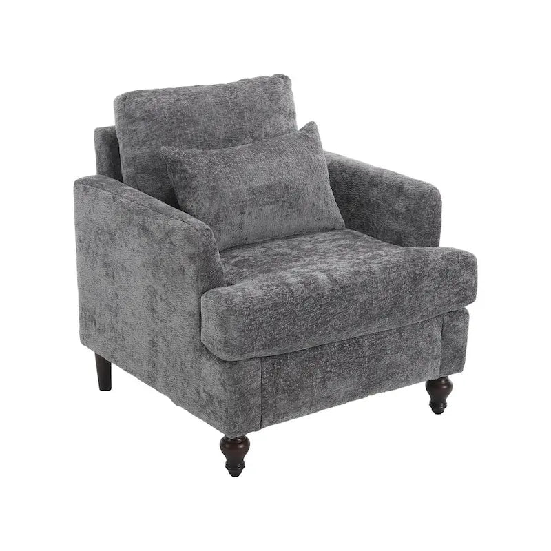 Met chenille beklede fauteuil met frame van massief hout en afneembaar kussen