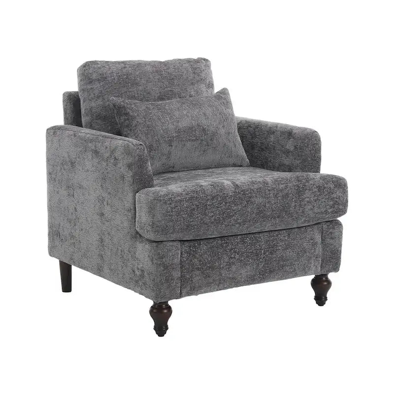 Met chenille beklede fauteuil met frame van massief hout en afneembaar kussen