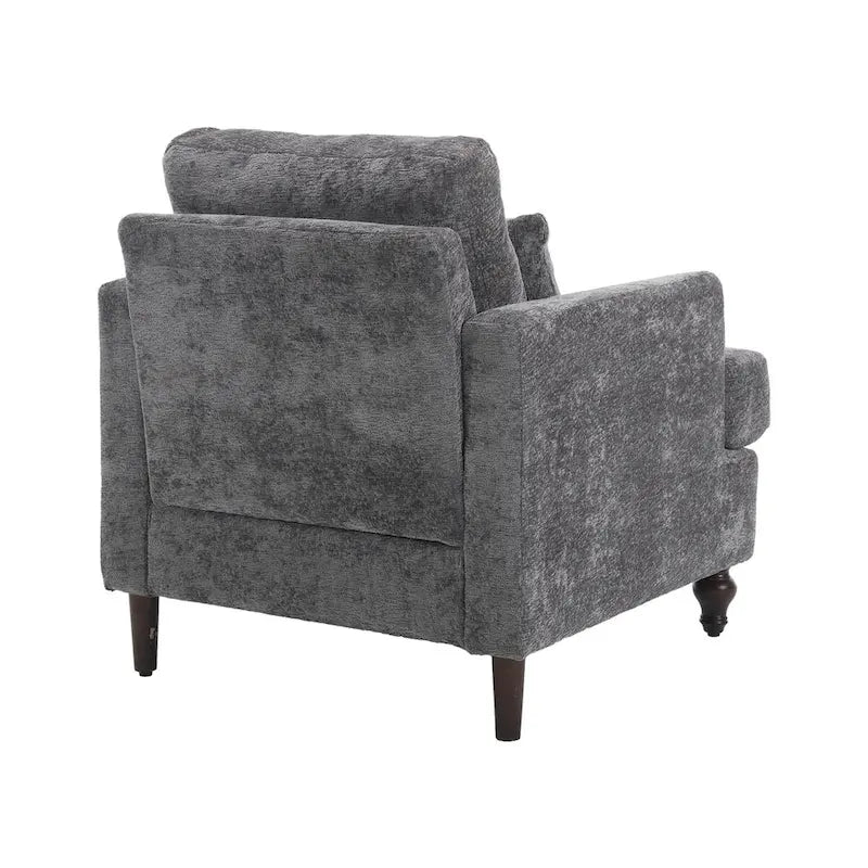 Met chenille beklede fauteuil met frame van massief hout en afneembaar kussen