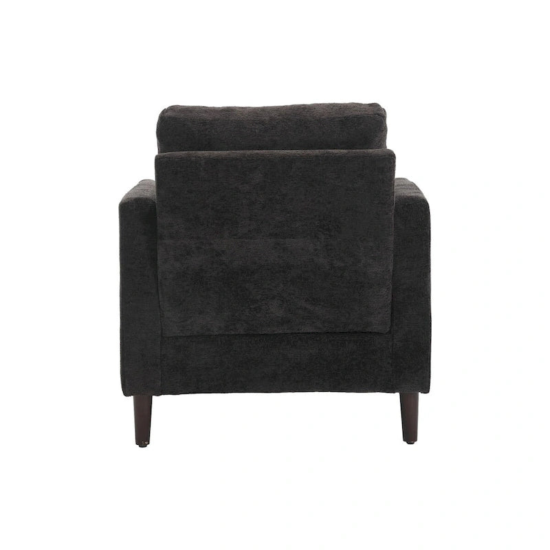 Met chenille beklede fauteuil met frame van massief hout en afneembaar kussen