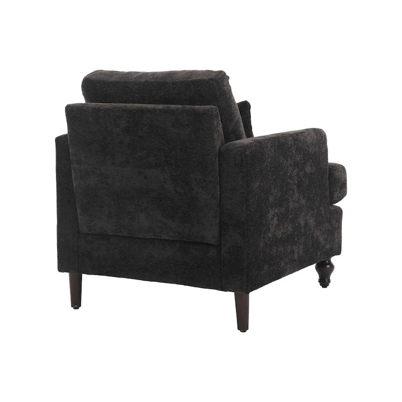 Met chenille beklede fauteuil met frame van massief hout en afneembaar kussen