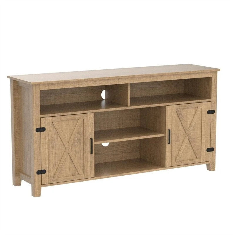 Wide Farmhouse Buffet Cabinet with Open Shelves & Side Storage