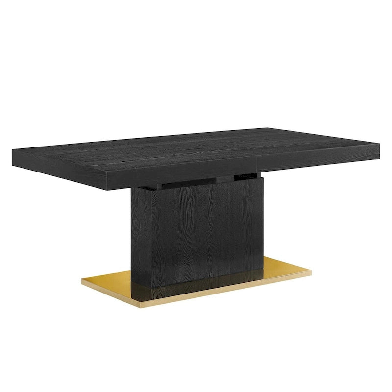 Table à manger extensible avec rallonge papillon et piètement en acier inoxydable doré