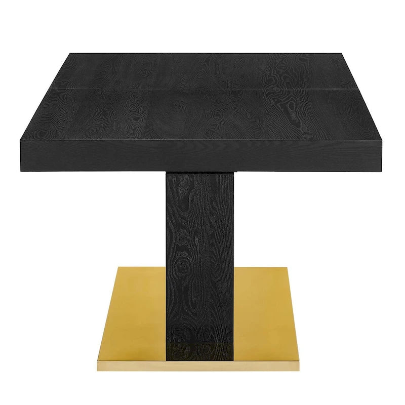 Table à manger extensible avec rallonge papillon et piètement en acier inoxydable doré