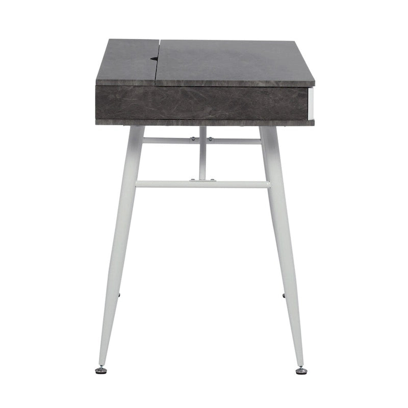 Schreibtisch im Mid-Century-Modern-Stil mit geteilter Schublade und hinterem Geräteaufbewahrungsfach