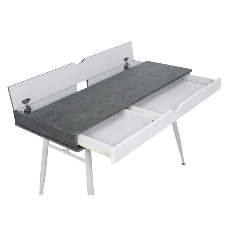 Schreibtisch im Mid-Century-Modern-Stil mit geteilter Schublade und hinterem Geräteaufbewahrungsfach