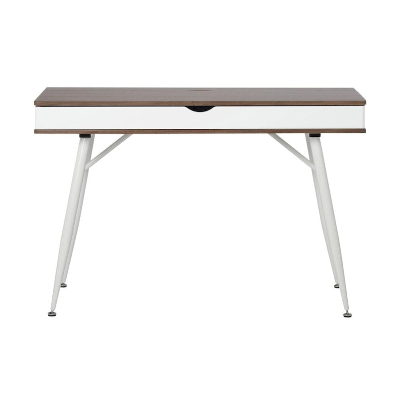 Schreibtisch im Mid-Century-Modern-Stil mit geteilter Schublade und hinterem Geräteaufbewahrungsfach