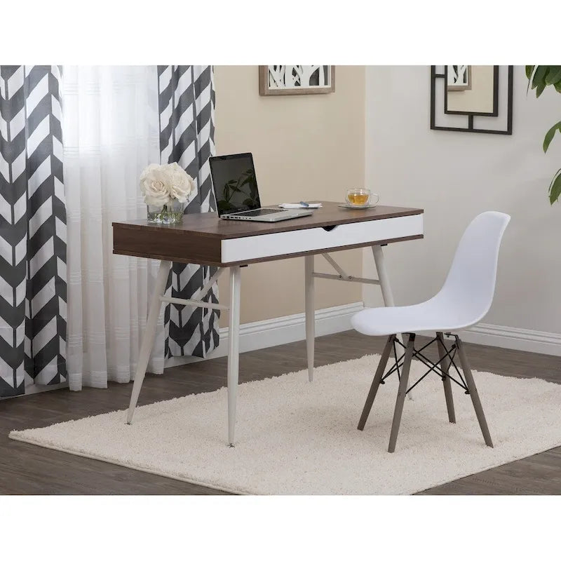 Schreibtisch im Mid-Century-Modern-Stil mit geteilter Schublade und hinterem Geräteaufbewahrungsfach