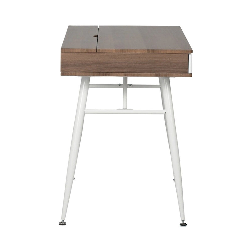 Schreibtisch im Mid-Century-Modern-Stil mit geteilter Schublade und hinterem Geräteaufbewahrungsfach