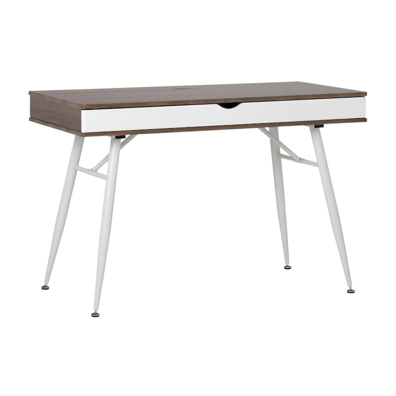 Schreibtisch im Mid-Century-Modern-Stil mit geteilter Schublade und hinterem Geräteaufbewahrungsfach