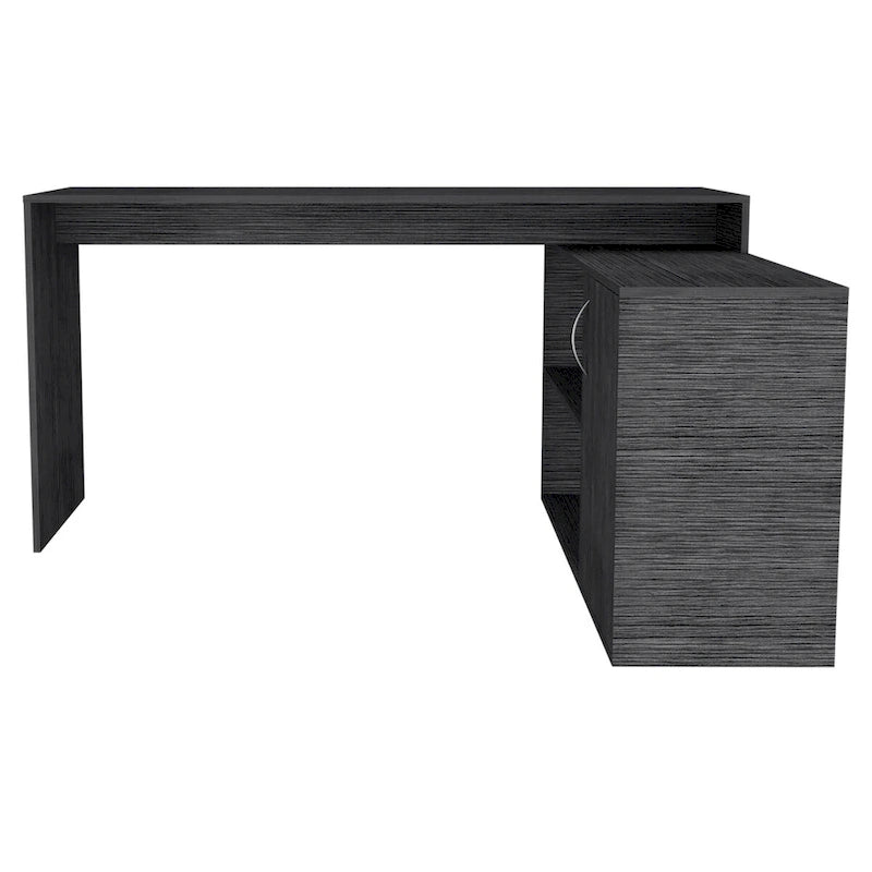 L-Shaped Office Desk with Drawer, Open Shelves & Cabinet Storage