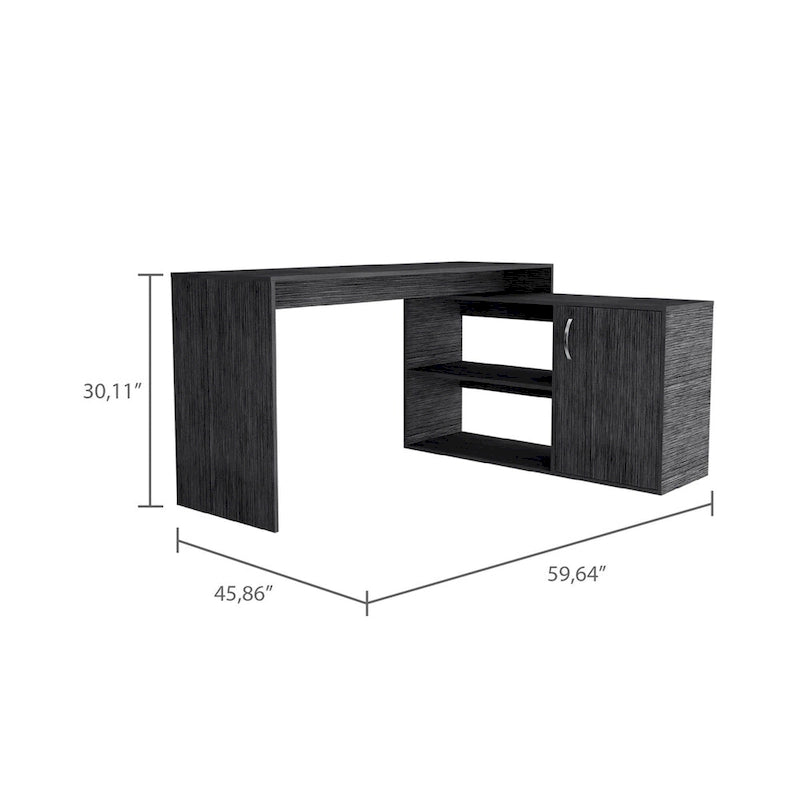 L-Shaped Office Desk with Drawer, Open Shelves & Cabinet Storage