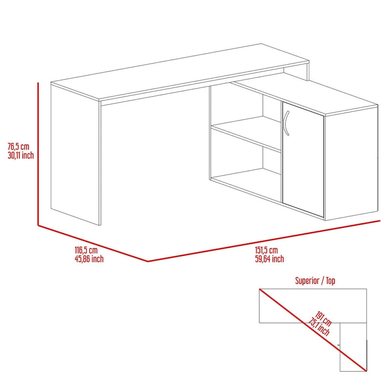L-Shaped Office Desk with Drawer, Open Shelves & Cabinet Storage
