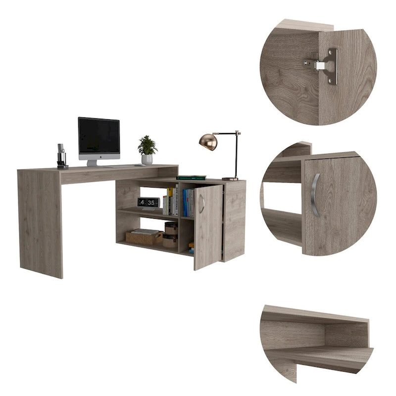 L-Shaped Office Desk with Drawer, Open Shelves & Cabinet Storage