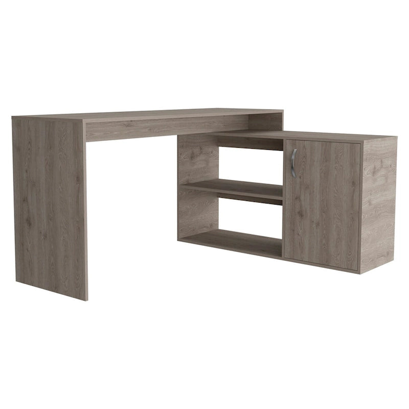 L-Shaped Office Desk with Drawer, Open Shelves & Cabinet Storage