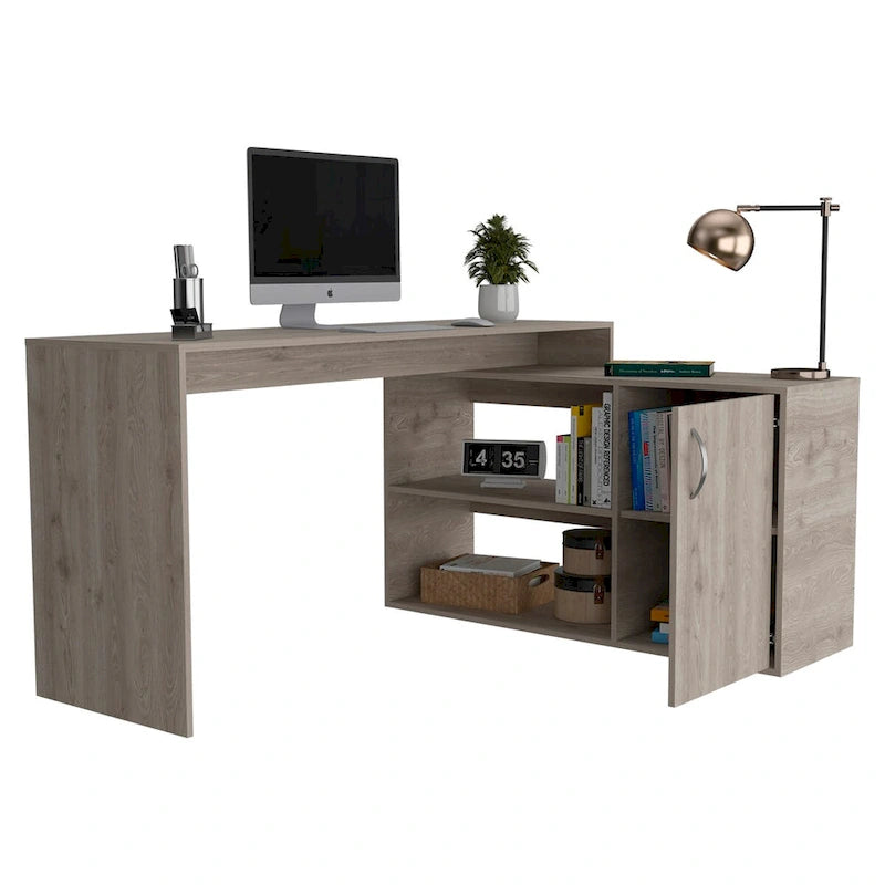 L-Shaped Office Desk with Drawer, Open Shelves & Cabinet Storage