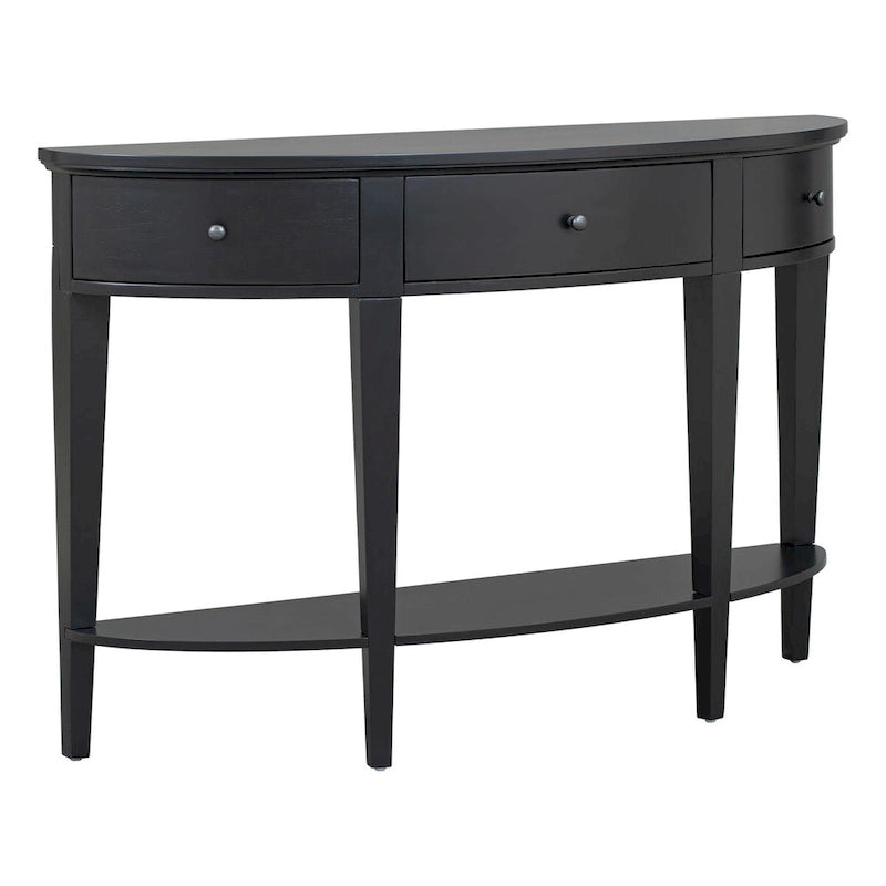 Modern Curved Console Table with 3 Drawers and Bottom Shelf in Black