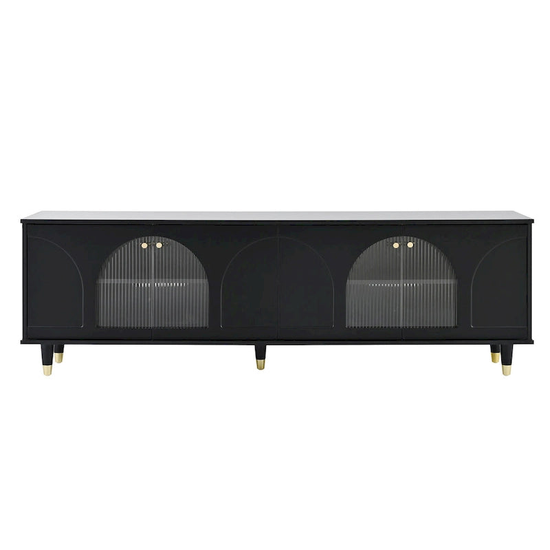 Media Console with Arched Fluted Glass Doors & Gold Accent Legs