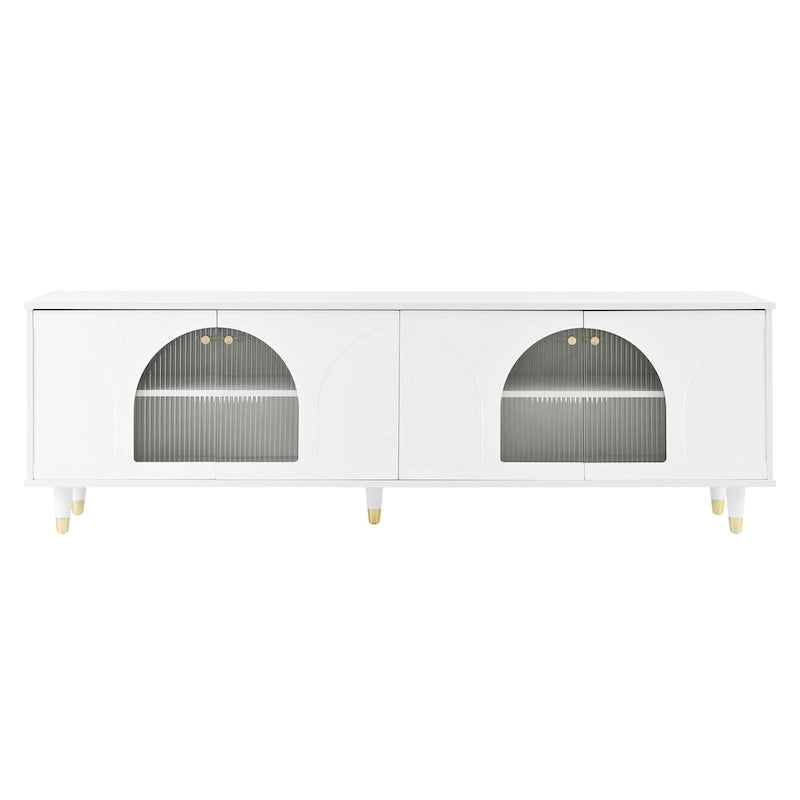 Media Console with Arched Fluted Glass Doors & Gold Accent Legs